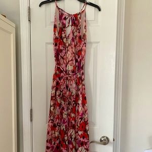 Pink Floral Keyhole Halter Maxi Dress